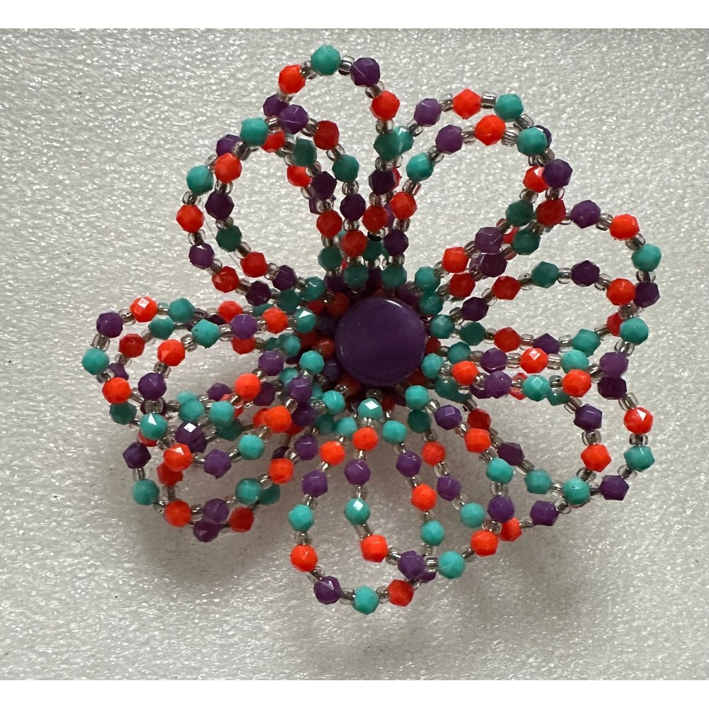 MCM West Germany Wired Bead Flower Pin Purple Orange Blue